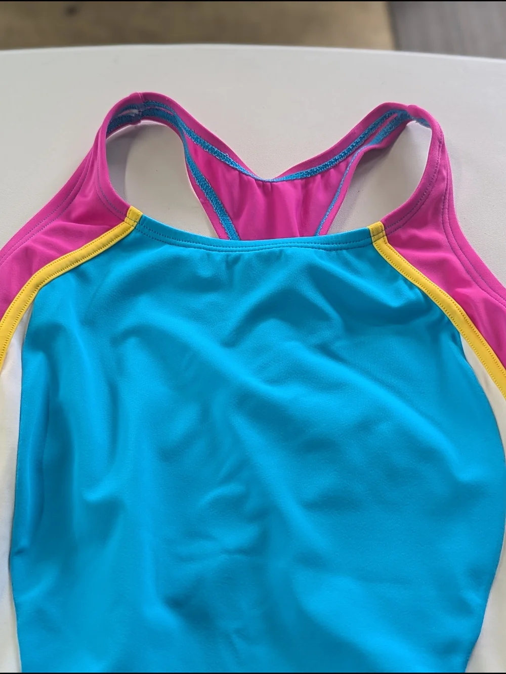 Speedo Girls Size 14 One Piece Swimsuit Blue Pink Colorblock Racerback Youth
